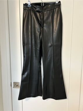 7 For All Mankind Black Faux Leather Flare Jeans-Petite Length